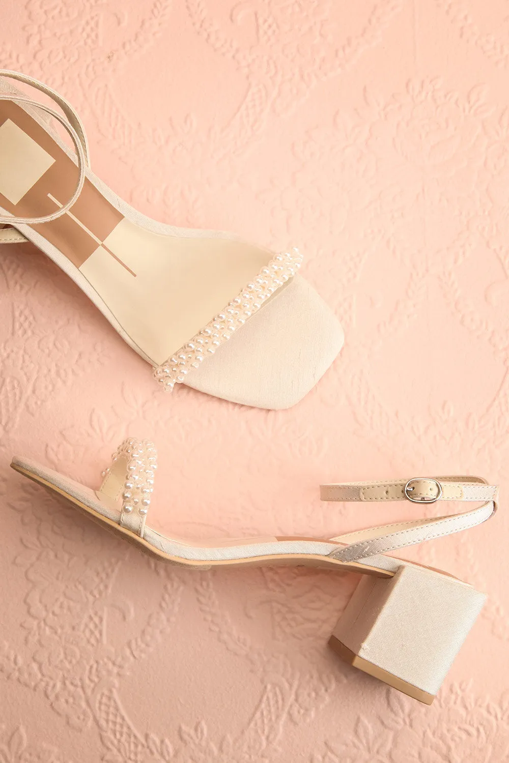 Zalima | Ivory Heeled Sandals with Pearls
