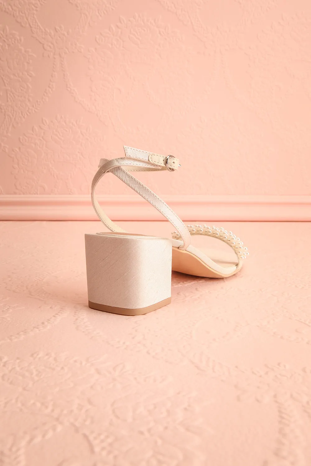Zalima | Ivory Heeled Sandals with Pearls
