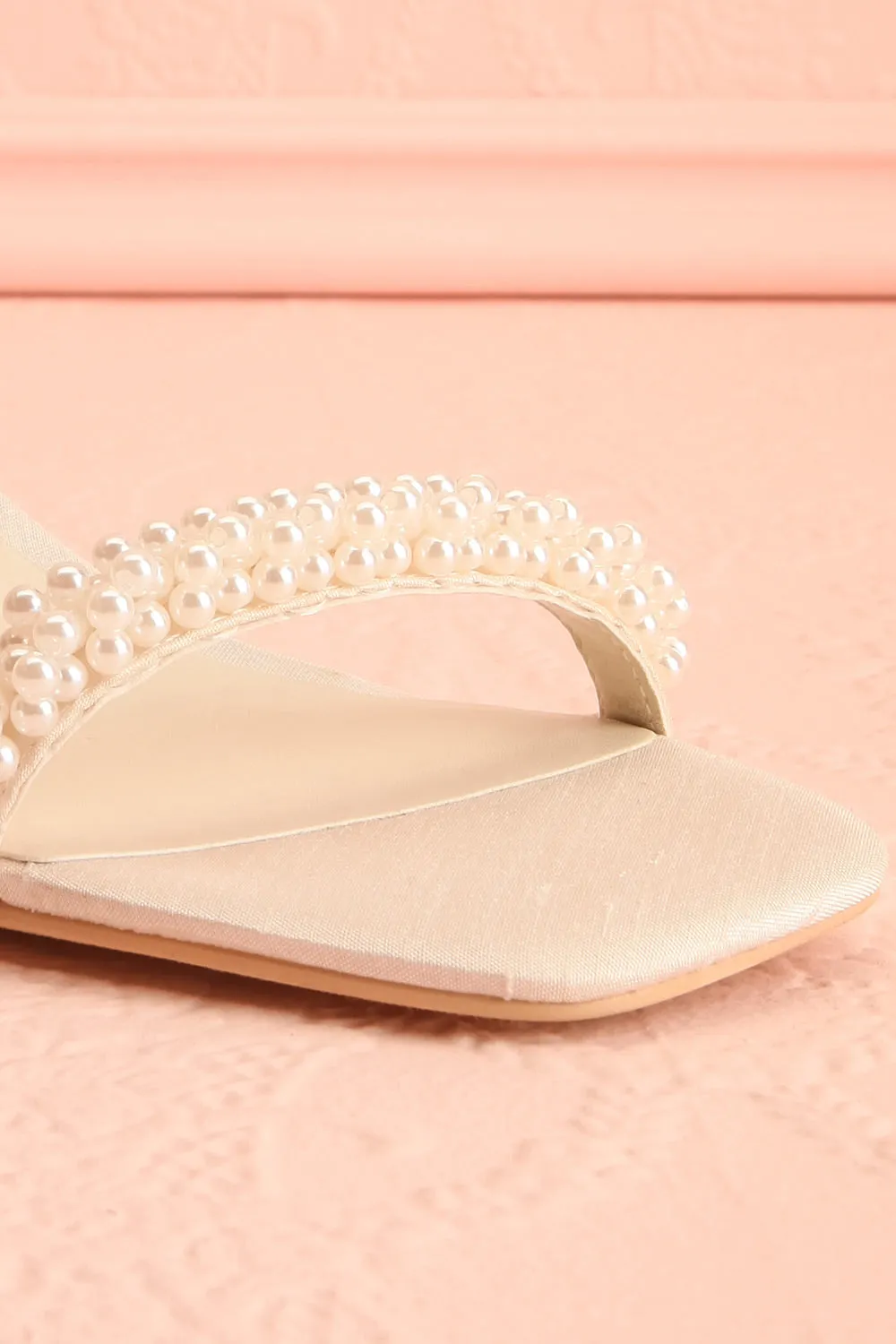 Zalima | Ivory Heeled Sandals with Pearls